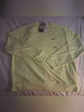 Nike Men's Pale Yellow Crewneck Sweatshirt with Black Swoosh